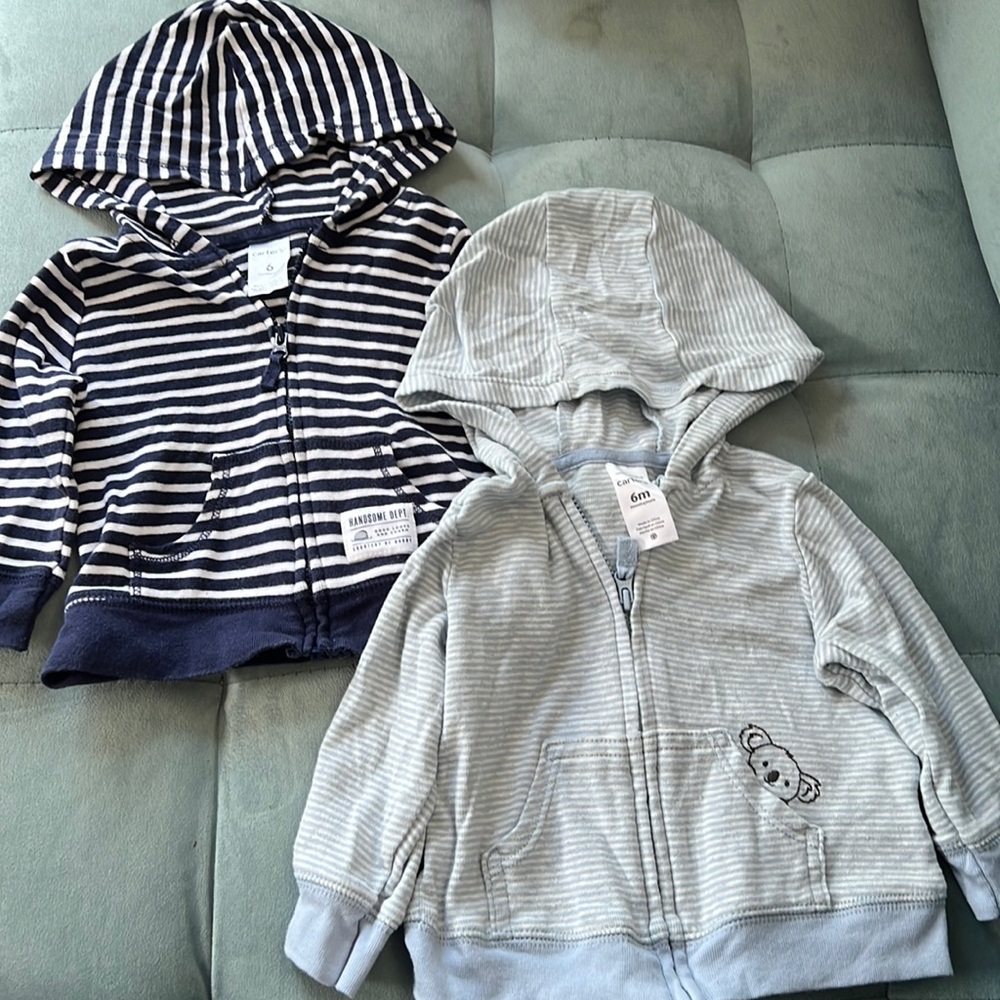2 Carters Striped Baby Hoodies. Size 6M